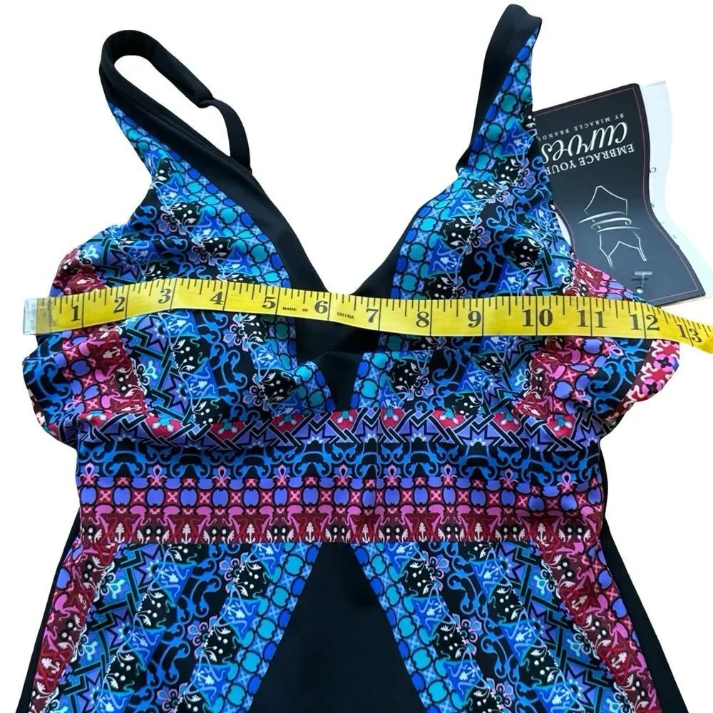 Miracle Brands Embrace Your Curves Georgia One Piece Swimsuit Size Small